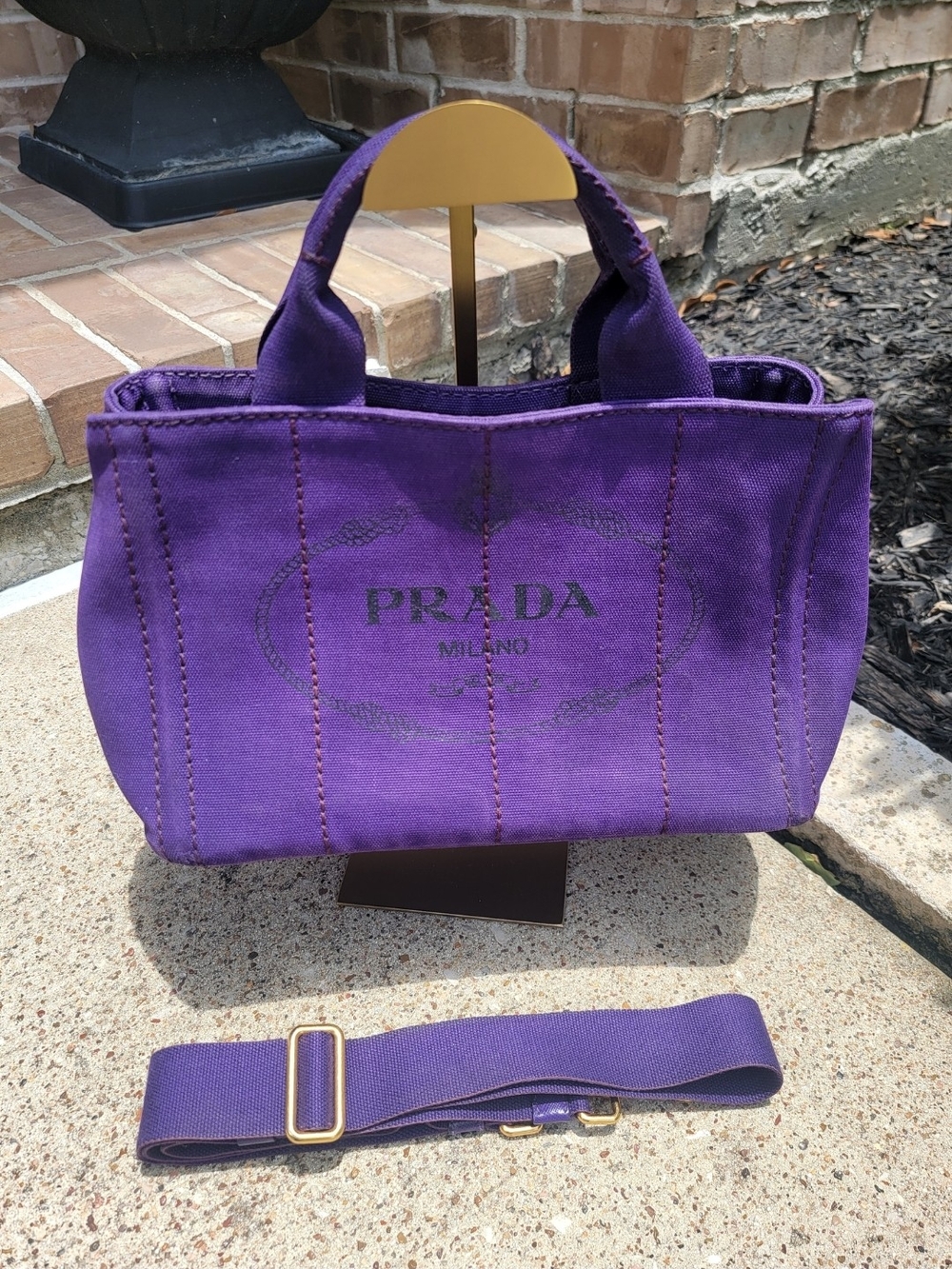 Prada Purple Canvas Small Tote with Removable Strap.